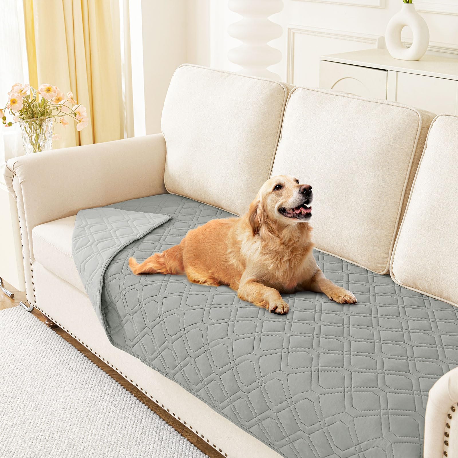 hyha Waterproof Dog Bed Blanket, Soft Pet Blankets, Waterproof Couch Cover for Dogs, Reversible Sofa Covers Washable for Furniture (30x70 Inch, Grey/Dark Grey)